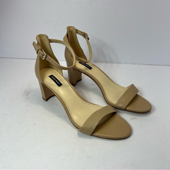 NINE WEST Pruce Ankle Strap Block Heel Sandals Size 11M Womens Natural Tan - Picture 1 of 7